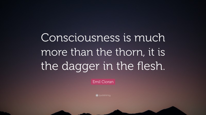 Emil Cioran Quote: “Consciousness is much more than the thorn, it is the dagger in the flesh.”