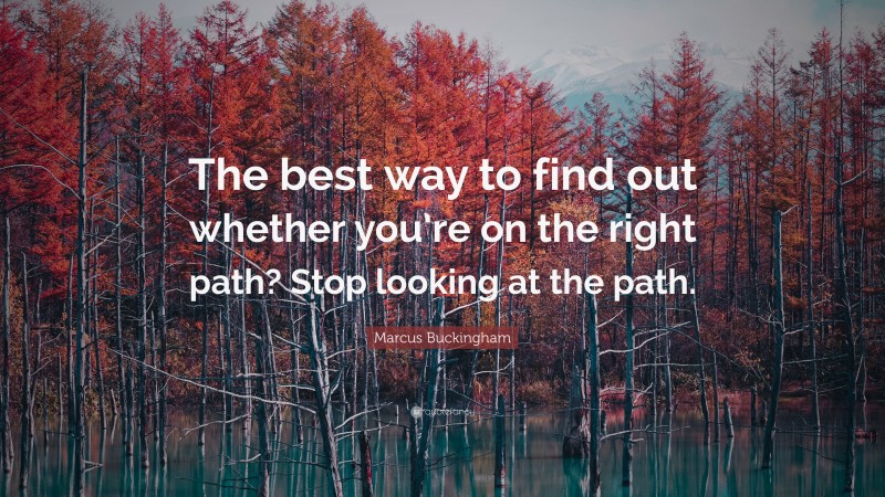 Marcus Buckingham Quote: “The best way to find out whether you’re on the right path? Stop looking at the path.”