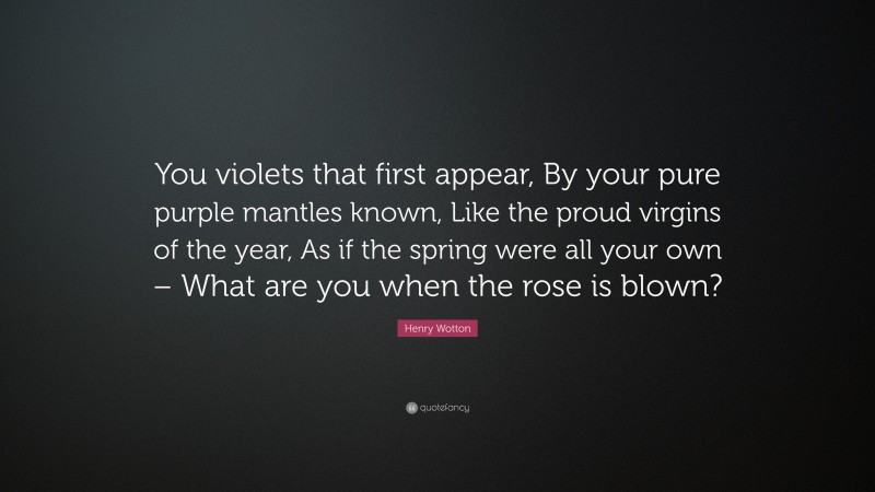 Henry Wotton Quote: “You violets that first appear, By your pure purple mantles known, Like the proud virgins of the year, As if the spring were all your own – What are you when the rose is blown?”