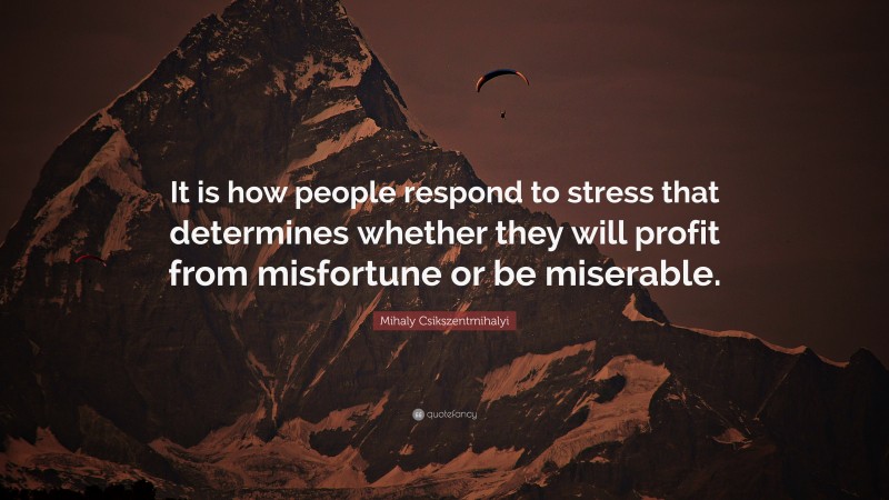 Mihaly Csikszentmihalyi Quote: “It is how people respond to stress that determines whether they will profit from misfortune or be miserable.”