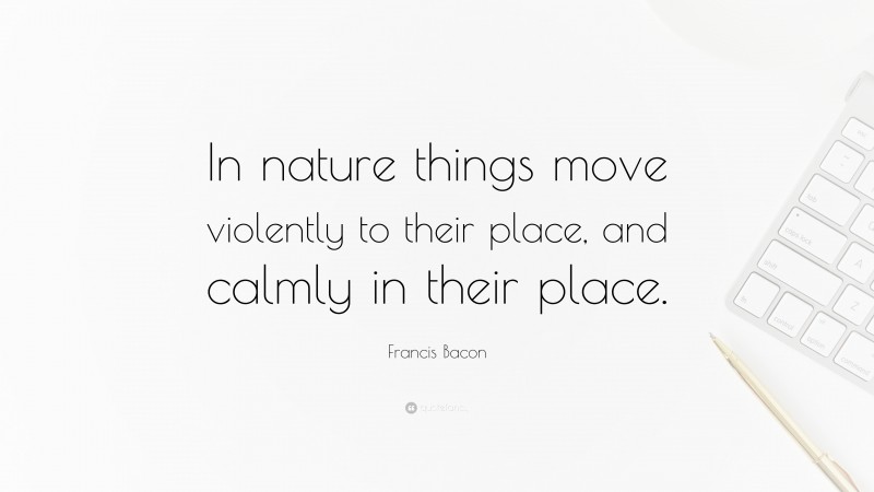 Francis Bacon Quote: “In nature things move violently to their place, and calmly in their place.”