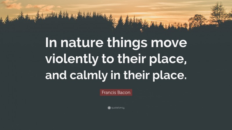 Francis Bacon Quote: “In nature things move violently to their place, and calmly in their place.”