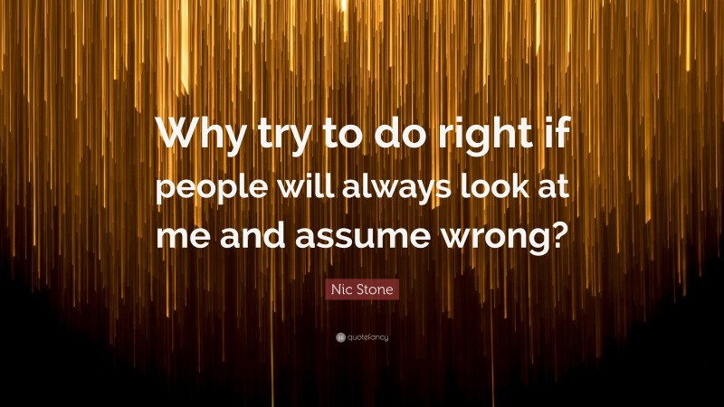 Nic Stone Quote: “Why try to do right if people will always look at me and assume wrong?”