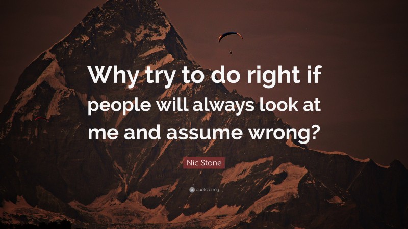 Nic Stone Quote: “Why try to do right if people will always look at me and assume wrong?”