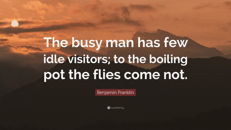 Benjamin Franklin Quote: “The busy man has few idle visitors; to the boiling pot the flies come not.”