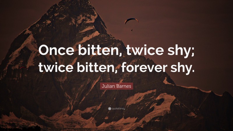 Julian Barnes Quote: “Once bitten, twice shy; twice bitten, forever shy.”