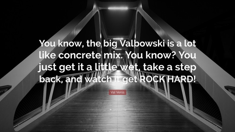 Val Venis Quote: “You know, the big Valbowski is a lot like concrete mix. You know? You just get it a little wet, take a step back, and watch it get ROCK HARD!”