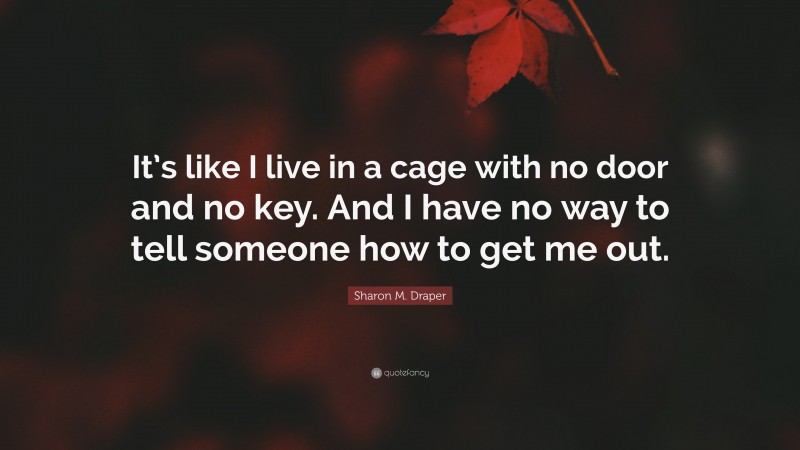 Sharon M. Draper Quote: “It’s like I live in a cage with no door and no key. And I have no way to tell someone how to get me out.”