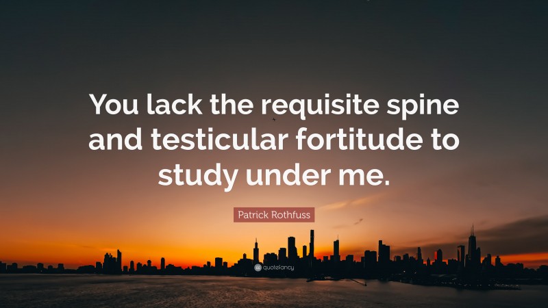 Patrick Rothfuss Quote: “You lack the requisite spine and testicular fortitude to study under me.”
