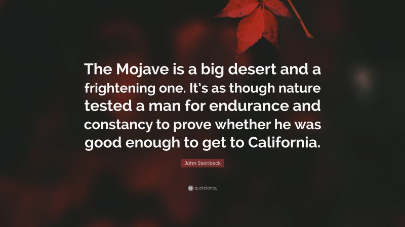 John Steinbeck Quote: “The Mojave is a big desert and a frightening one. It’s as though nature tested a man for endurance and constancy to prove whether he was good enough to get to California.”