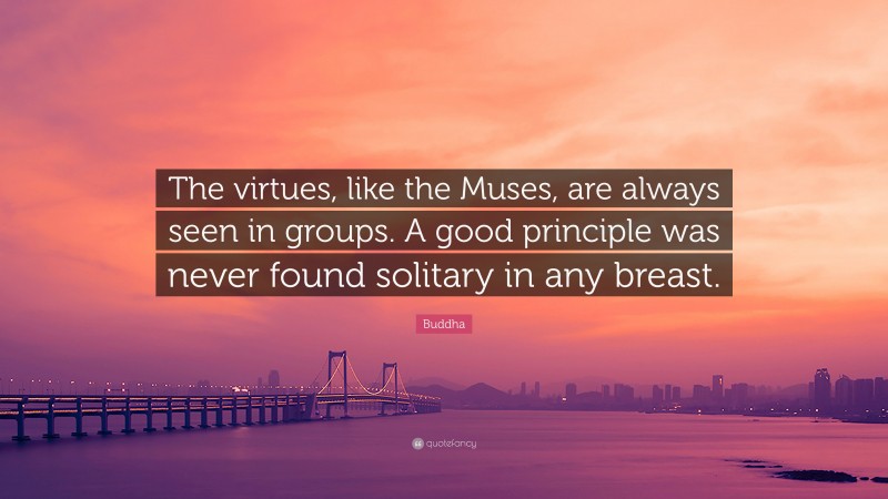 Buddha Quote: “The virtues, like the Muses, are always seen in groups. A good principle was never found solitary in any breast.”