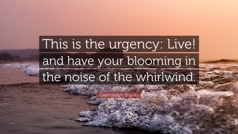 Gwendolyn Brooks Quote: “This is the urgency: Live! and have your blooming in the noise of the whirlwind.”