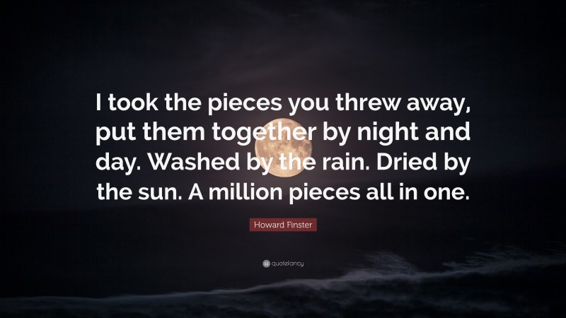 Howard Finster Quote: “I took the pieces you threw away, put them together by night and day. Washed by the rain. Dried by the sun. A million pieces all in one.”