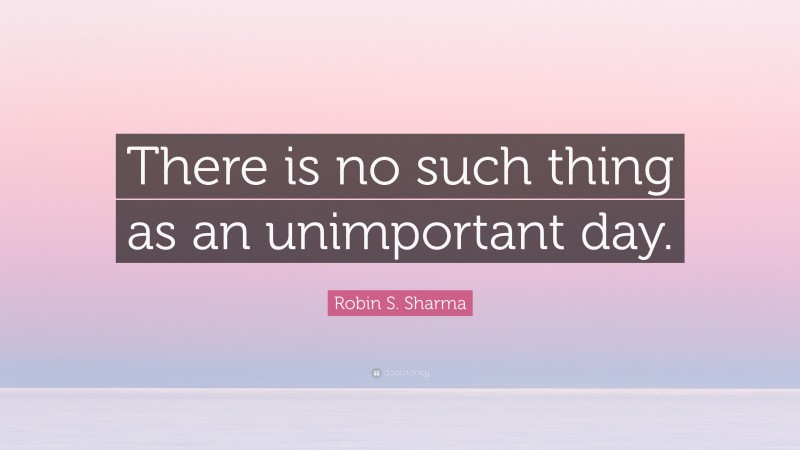 Robin S. Sharma Quote: “There is no such thing as an unimportant day.”