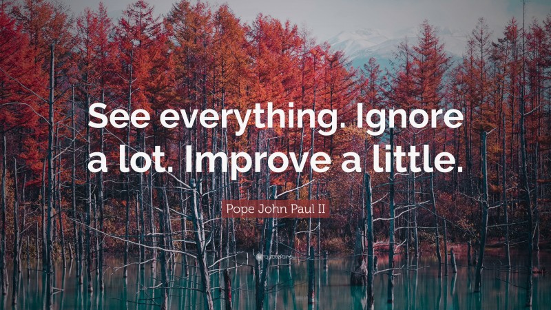 Pope John Paul II Quote: “See everything. Ignore a lot. Improve a little.”