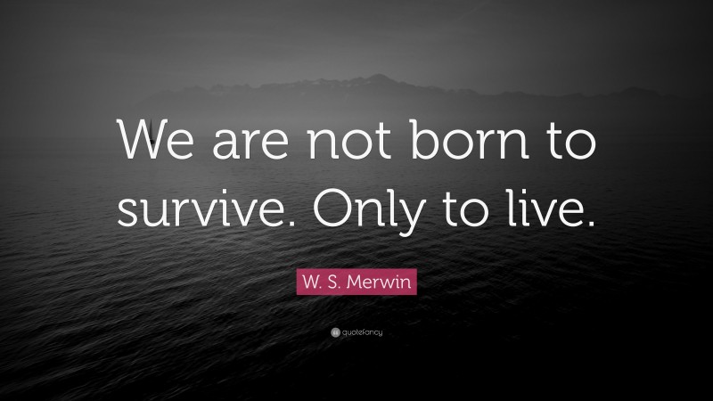 W. S. Merwin Quote: “We are not born to survive. Only to live.”
