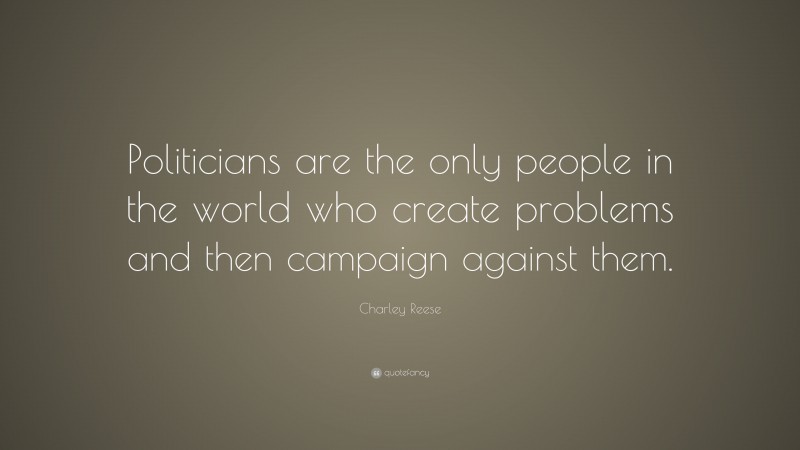 Charley Reese Quote: “Politicians are the only people in the world who create problems and then campaign against them.”