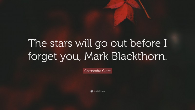Cassandra Clare Quote: “The stars will go out before I forget you, Mark Blackthorn.”