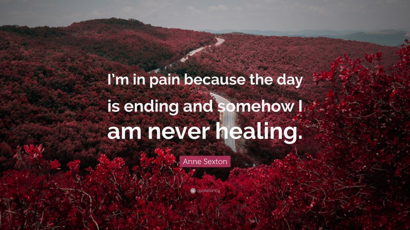 Anne Sexton Quote: “I’m in pain because the day is ending and somehow I am never healing.”