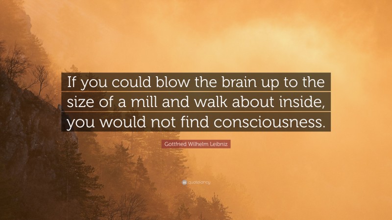 Gottfried Wilhelm Leibniz Quote: “If you could blow the brain up to the size of a mill and walk about inside, you would not find consciousness.”