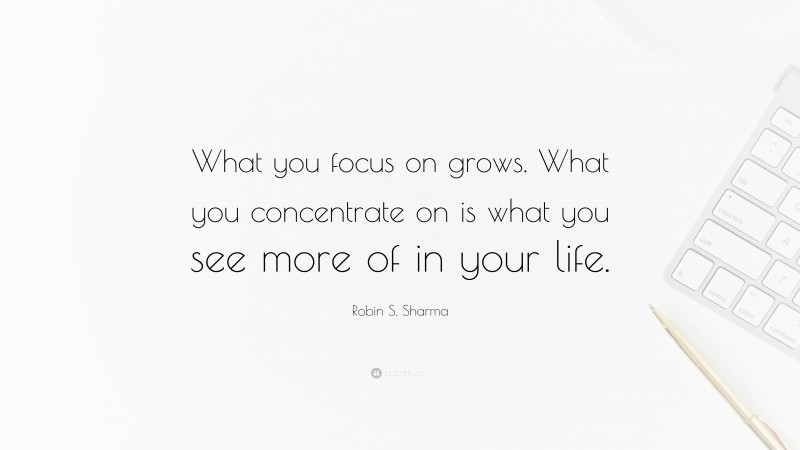 Robin S. Sharma Quote: “What you focus on grows. What you concentrate on is what you see more of in your life.”