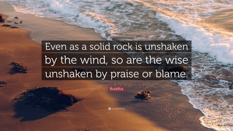 Buddha Quote: “Even as a solid rock is unshaken by the wind, so are the wise unshaken by praise or blame.”