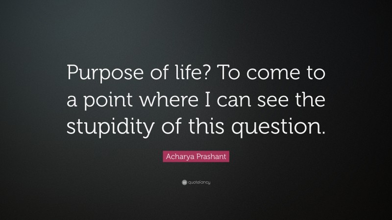 Acharya Prashant Quote: “Purpose of life? To come to a point where I can see the stupidity of this question.”