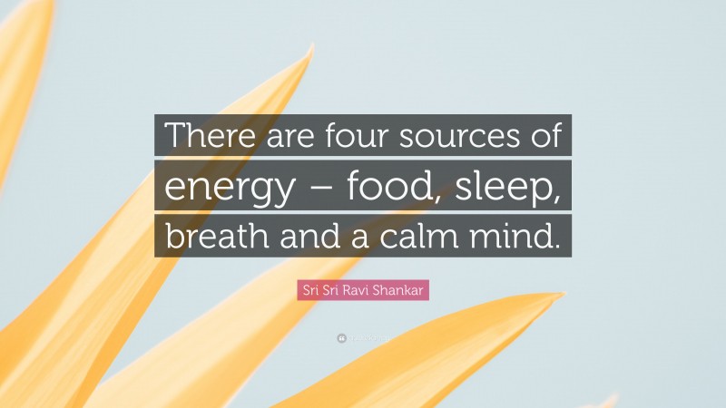 Sri Sri Ravi Shankar Quote: “There are four sources of energy – food, sleep, breath and a calm mind.”