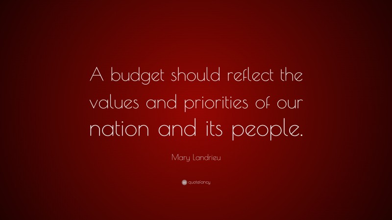Mary Landrieu Quote: “A budget should reflect the values and priorities of our nation and its people.”