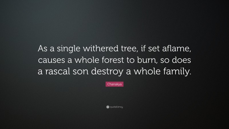 Chanakya Quote: “As a single withered tree, if set aflame, causes a whole forest to burn, so does a rascal son destroy a whole family.”