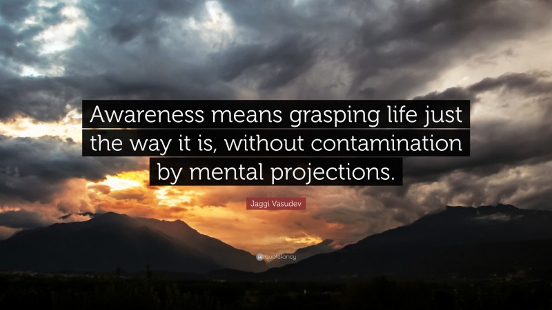 Jaggi Vasudev Quote: “Awareness means grasping life just the way it is, without contamination by mental projections.”