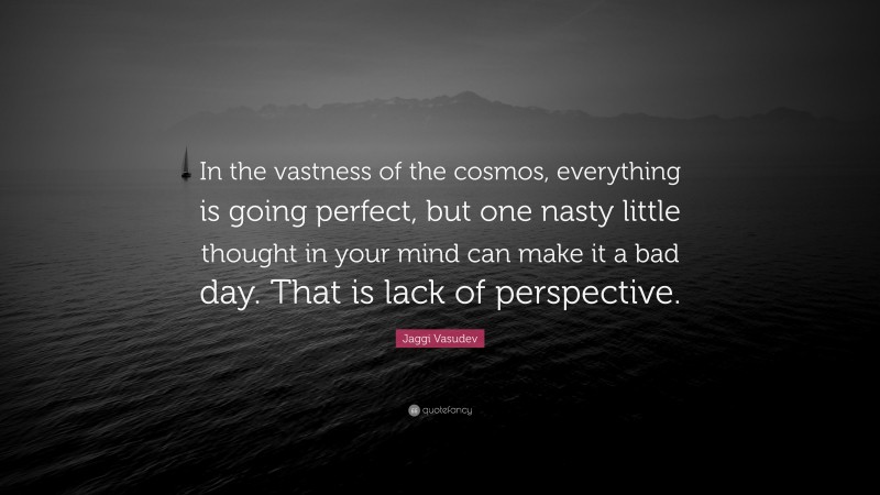 Jaggi Vasudev Quote: “In the vastness of the cosmos, everything is going perfect, but one nasty little thought in your mind can make it a bad day. That is lack of perspective.”