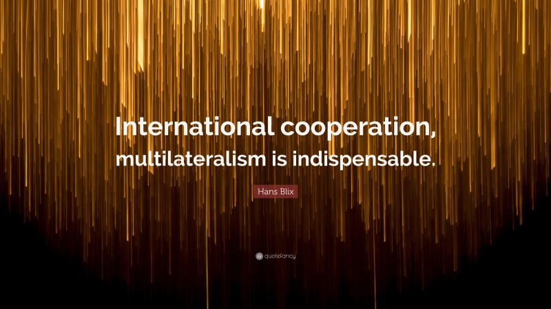 Hans Blix Quote: “International cooperation, multilateralism is indispensable.”