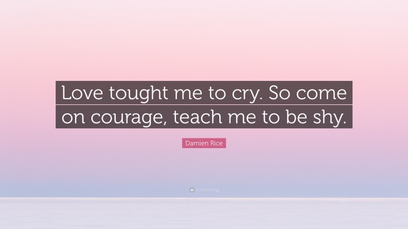Damien Rice Quote: “Love tought me to cry. So come on courage, teach me to be shy.”