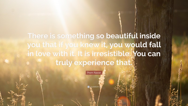 Prem Rawat Quote: “There is something so beautiful inside you that if you knew it, you would fall in love with it. It is irresistible. You can truly experience that.”