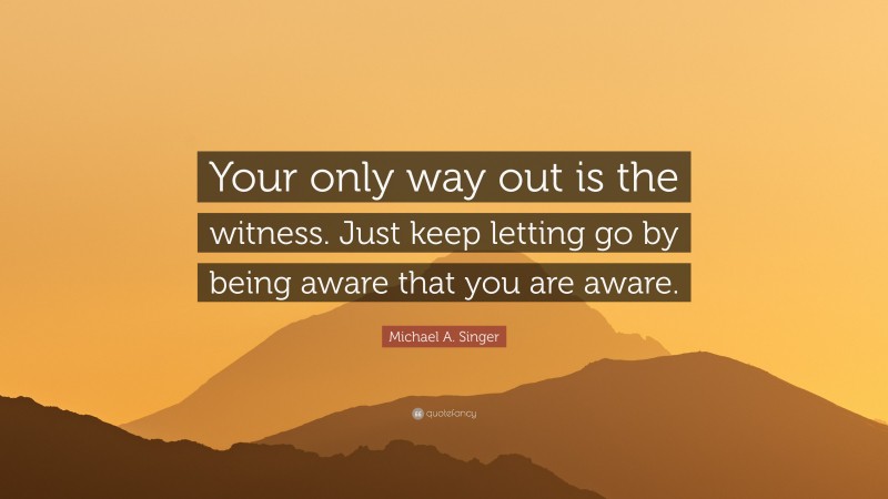 Michael A. Singer Quote: “Your only way out is the witness. Just keep letting go by being aware that you are aware.”