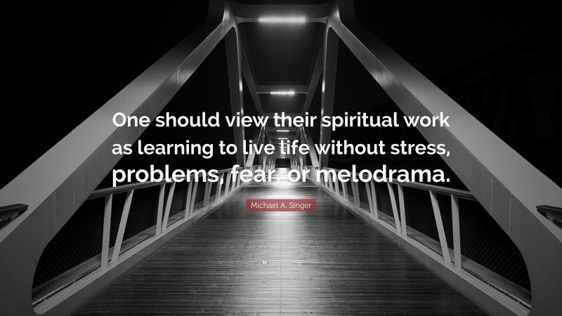 Michael A. Singer Quote: “One should view their spiritual work as learning to live life without stress, problems, fear, or melodrama.”