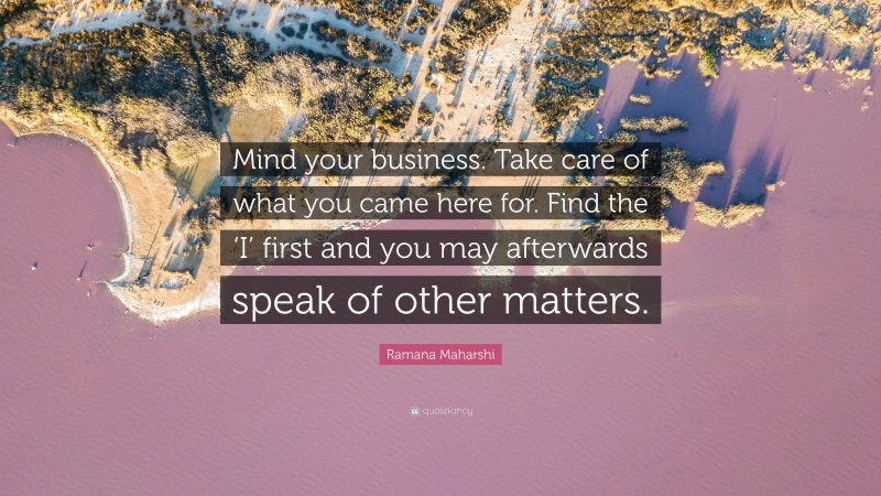 Ramana Maharshi Quote: “Mind your business. Take care of what you came here for. Find the ‘I’ first and you may afterwards speak of other matters.”