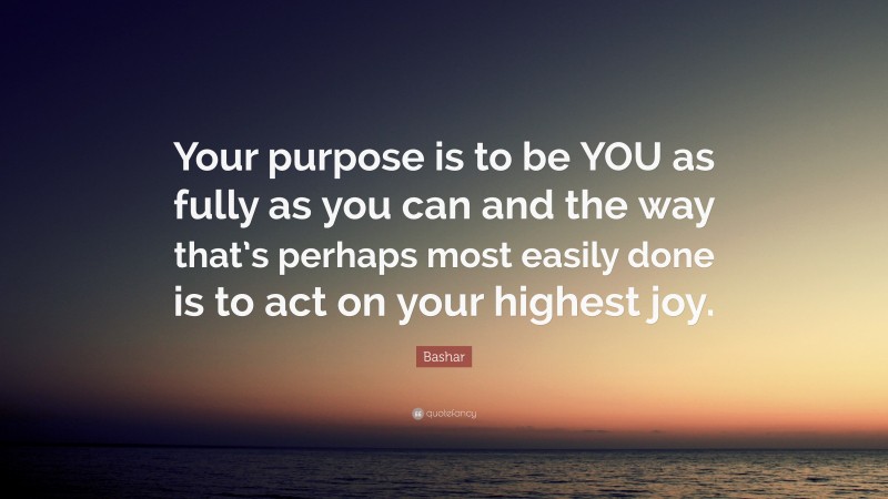 Bashar Quote: “Your purpose is to be YOU as fully as you can and the way that’s perhaps most easily done is to act on your highest joy.”