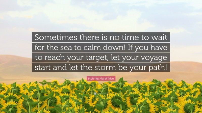 Mehmet Murat ildan Quote: “Sometimes there is no time to wait for the sea to calm down! If you have to reach your target, let your voyage start and let the storm be your path!”