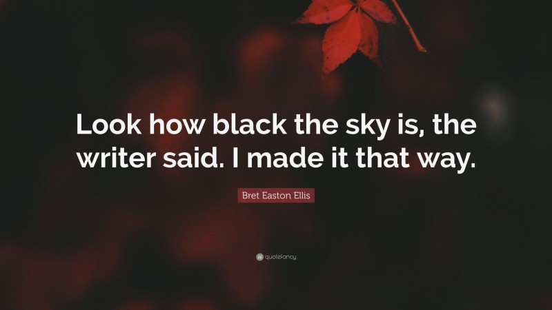 Bret Easton Ellis Quote: “Look how black the sky is, the writer said. I made it that way.”