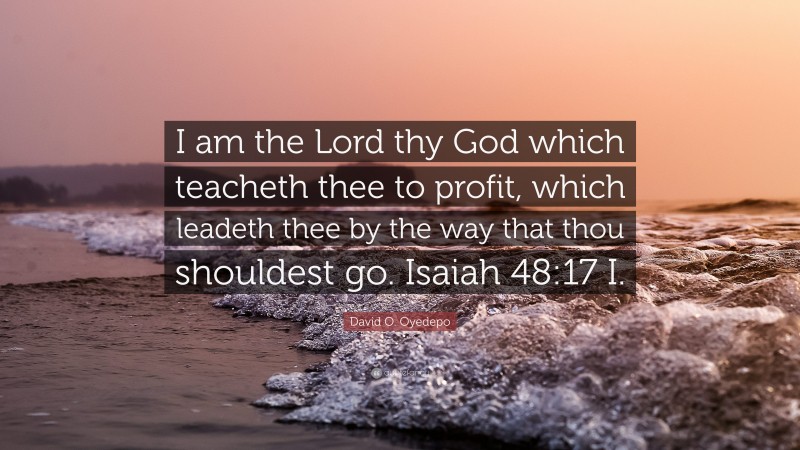 David O. Oyedepo Quote: “I am the Lord thy God which teacheth thee to profit, which leadeth thee by the way that thou shouldest go. Isaiah 48:17 I.”
