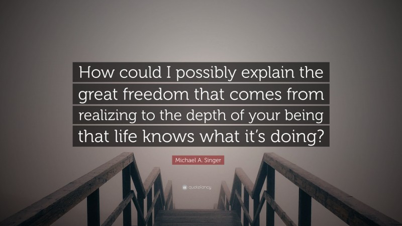 Michael A. Singer Quote: “How could I possibly explain the great freedom that comes from realizing to the depth of your being that life knows what it’s doing?”