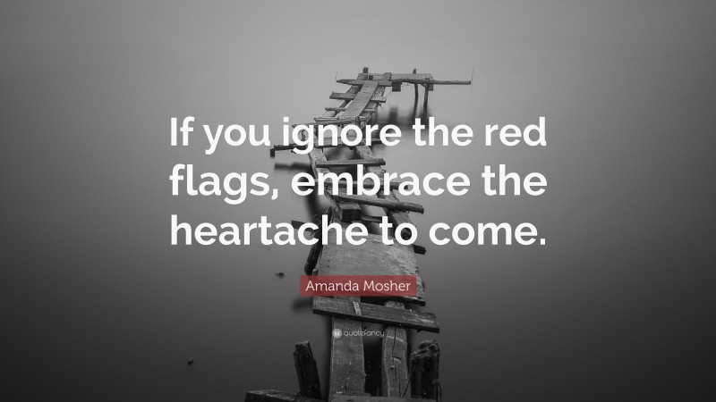 Amanda Mosher Quote: “If you ignore the red flags, embrace the heartache to come.”