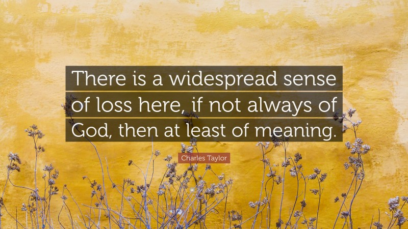 Charles Taylor Quote: “There is a widespread sense of loss here, if not always of God, then at least of meaning.”
