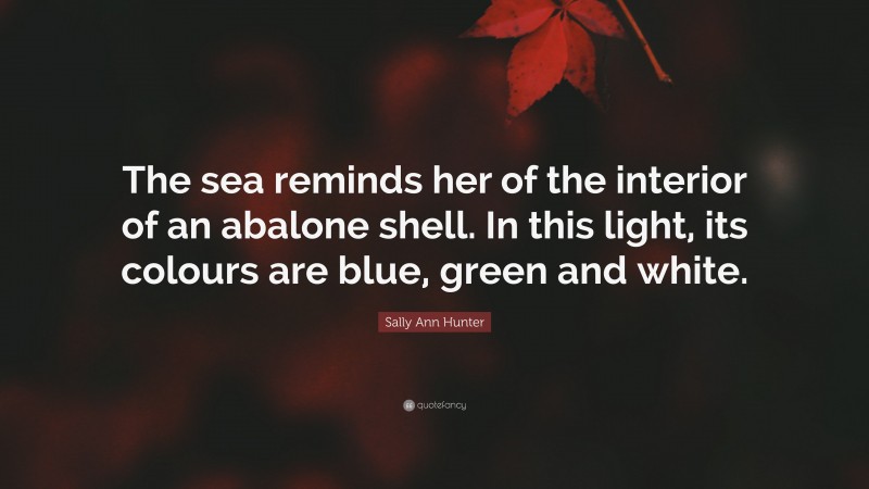 Sally Ann Hunter Quote: “The sea reminds her of the interior of an abalone shell. In this light, its colours are blue, green and white.”