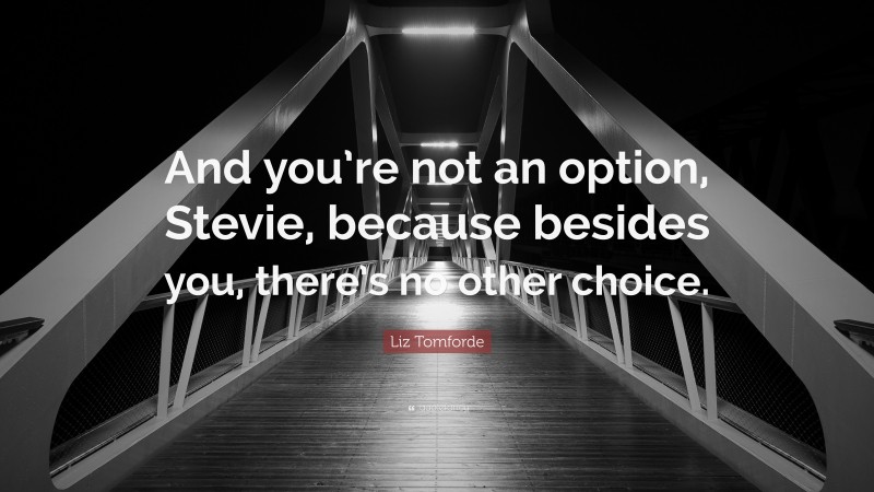 Liz Tomforde Quote: “And you’re not an option, Stevie, because besides you, there’s no other choice.”