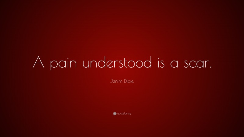 Jenim Dibie Quote: “A pain understood is a scar.”