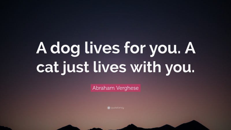 Abraham Verghese Quote: “A dog lives for you. A cat just lives with you.”