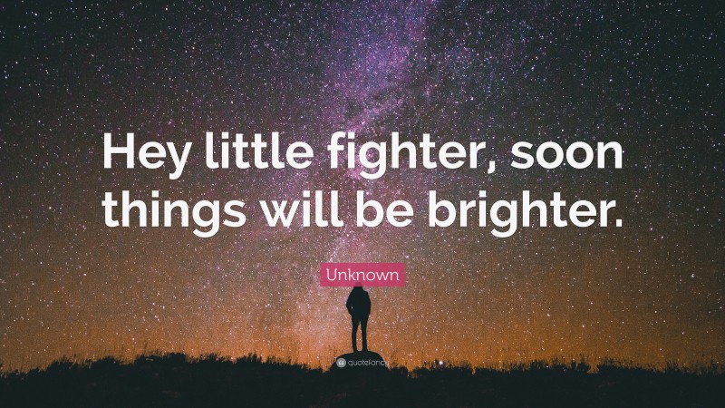 Unknown Quote: “Hey little fighter, soon things will be brighter.”